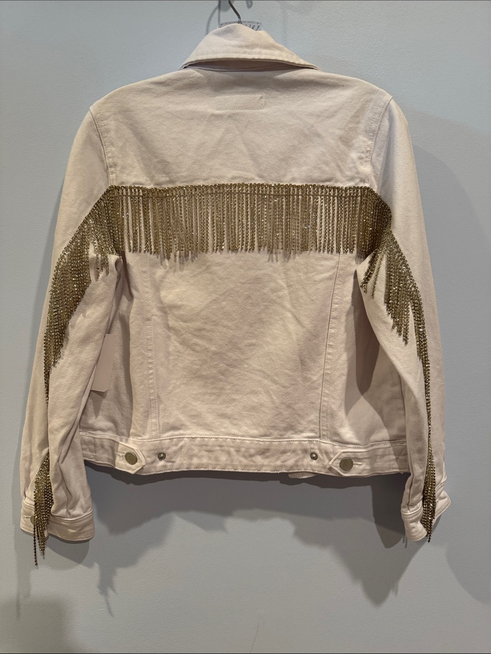 NWT BLANKNYC White Denim Rhinestone Fringe Jacket Size XS Western Glam